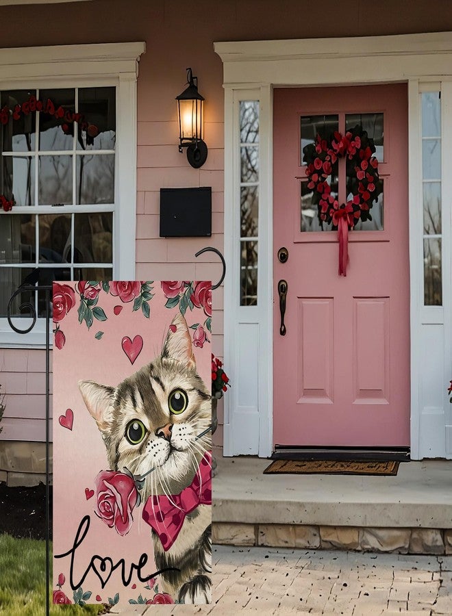 ZAEW Valentines Day Romantic Roses Love Hearts Cat Garden Flag Yard Flag 12x18 Inch Double Sided Small Mini Yard Outdoor Outside Holiday Decoration - Image 5