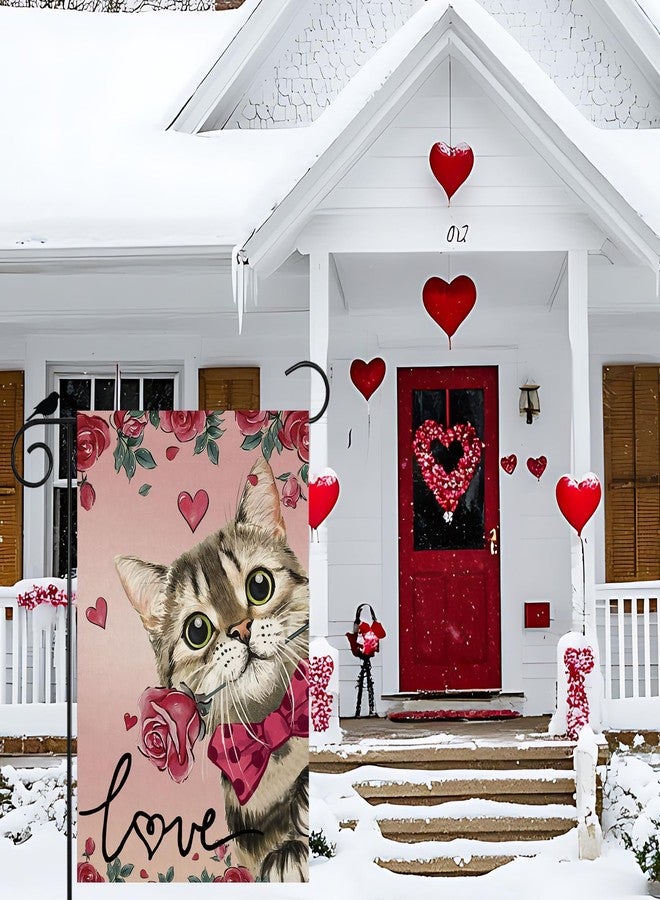 ZAEW Valentines Day Romantic Roses Love Hearts Cat Garden Flag Yard Flag 12x18 Inch Double Sided Small Mini Yard Outdoor Outside Holiday Decoration - Image 2