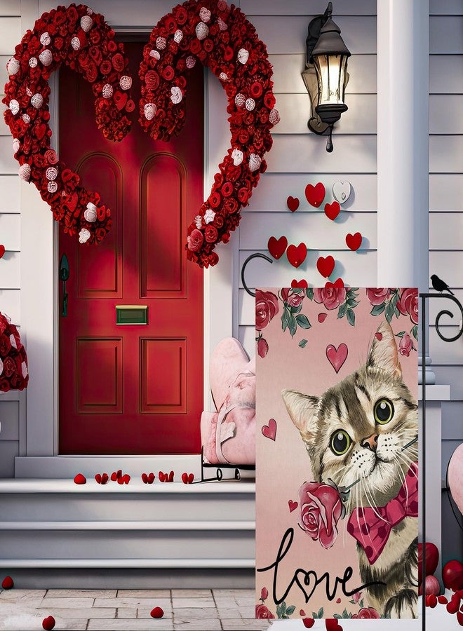 ZAEW Valentines Day Romantic Roses Love Hearts Cat Garden Flag Yard Flag 12x18 Inch Double Sided Small Mini Yard Outdoor Outside Holiday Decoration - Image 4