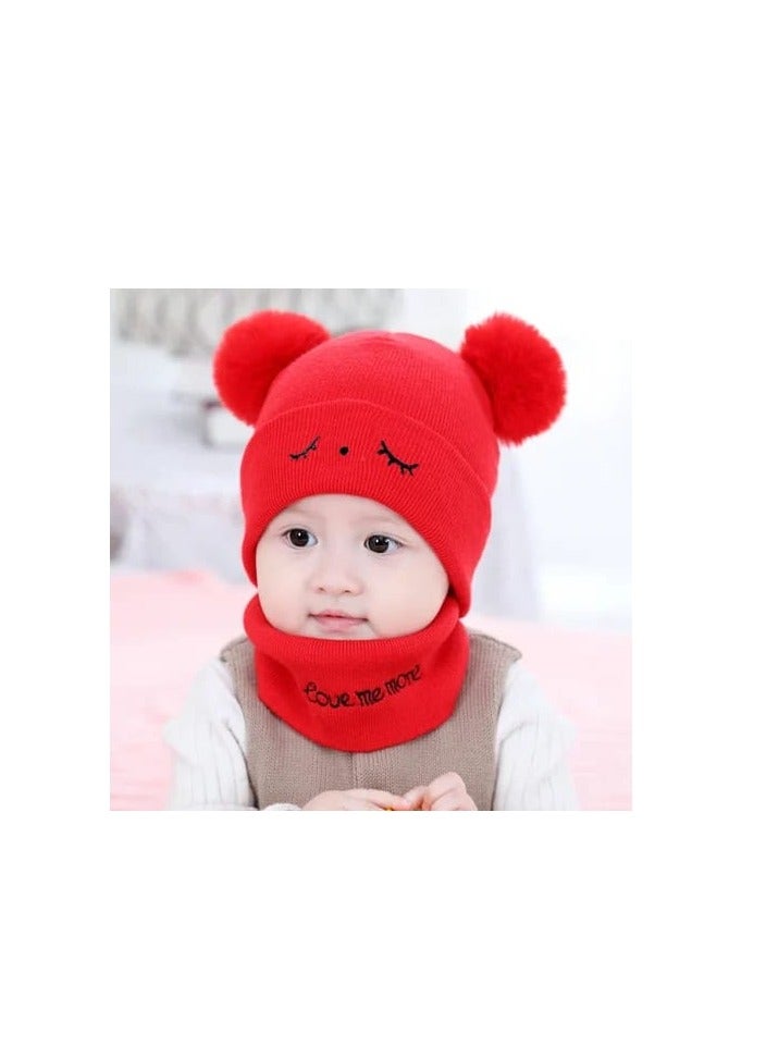 Generic Multi-Functional Winter Hat: This cute knitted earflap hat covers the function of hat, earmuff and scarf, one piece red color - Image 1