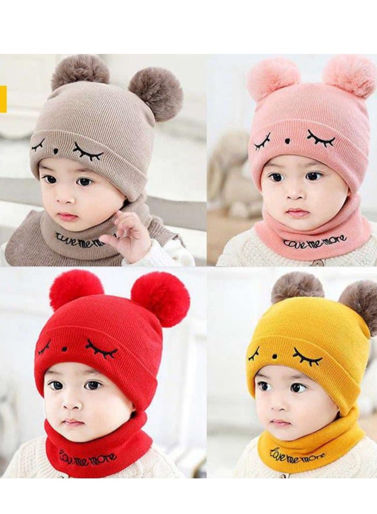 Generic Multi-Functional Winter Hat: This cute knitted earflap hat covers the function of hat, earmuff and scarf, one piece red color - Image 2