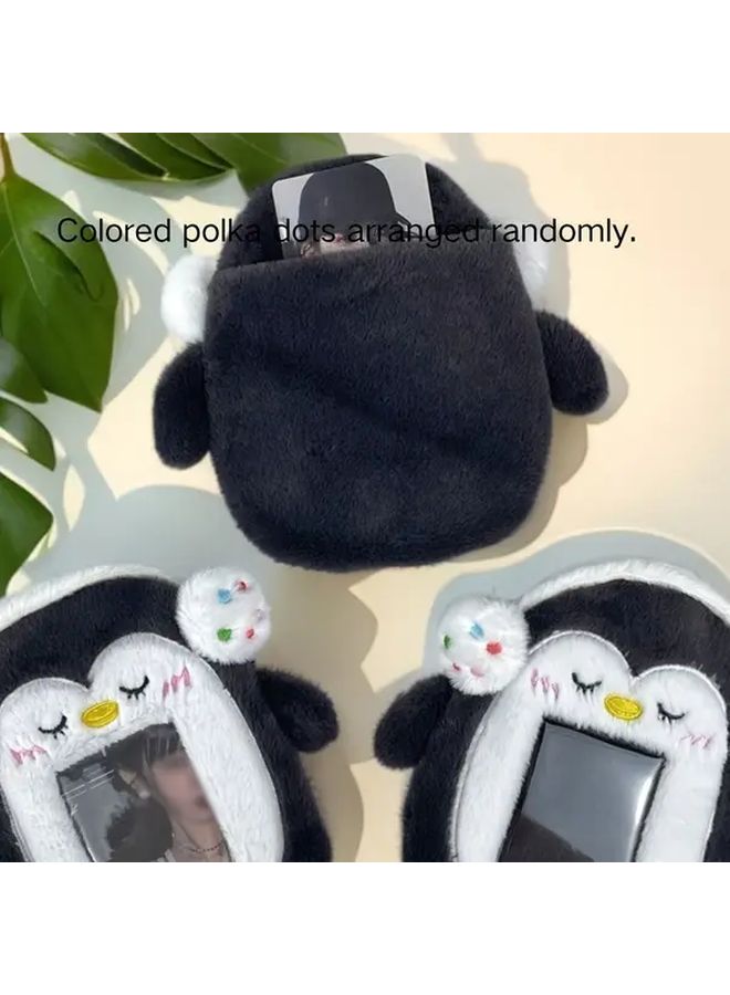 Cute Penguin Plush ID Card Holder With Transparent Window Black And White - Image 4