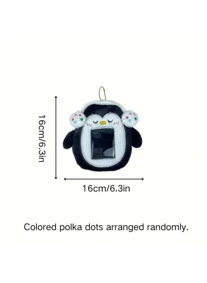 Cute Penguin Plush ID Card Holder With Transparent Window Black And White - Image 2