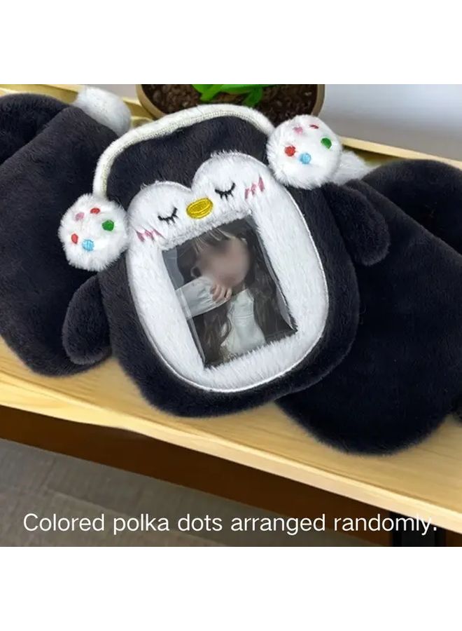 Cute Penguin Plush ID Card Holder With Transparent Window Black And White - Image 3