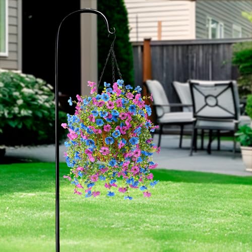 ZFProcess Artificial Hanging Flowers for Outdoors Spring Summer Decoration, 2PCS Silk Fake Daisy Realistic Outdoor Flowers UV Resistant Porch Patio Window Yard Decor(Purple Blue) - Image 3