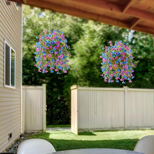 ZFProcess Artificial Hanging Flowers for Outdoors Spring Summer Decoration, 2PCS Silk Fake Daisy Realistic Outdoor Flowers UV Resistant Porch Patio Window Yard Decor(Purple Blue) - Image 5