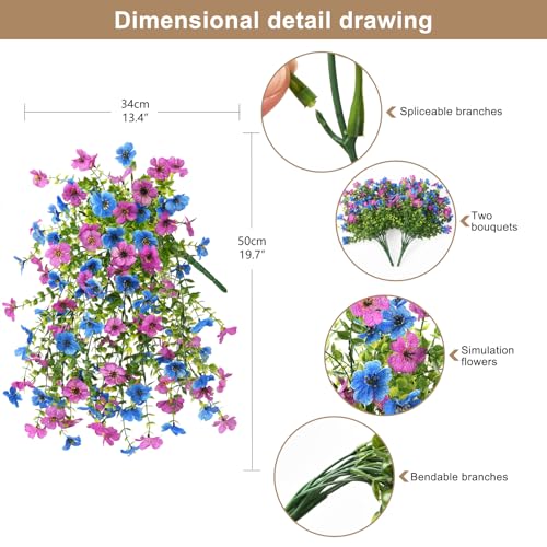 ZFProcess Artificial Hanging Flowers for Outdoors Spring Summer Decoration, 2PCS Silk Fake Daisy Realistic Outdoor Flowers UV Resistant Porch Patio Window Yard Decor(Purple Blue) - Image 2