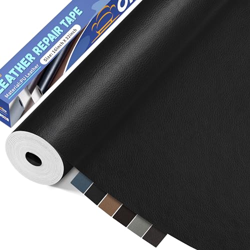ONine Leather Repair PatchSelfAdhesive Couch PatchMulticolor Available Scratch Leather 1632 Inch Peel and Stick for SofasCar Seats Backpack JacketsInk Black - Image 1