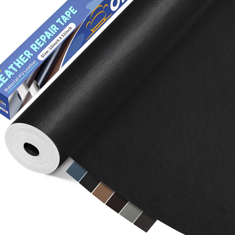 ONine Leather Repair PatchSelfAdhesive Couch PatchMulticolor Available Scratch Leather 1632 Inch Peel and Stick for SofasCar Seats Backpack JacketsInk Black - Image 2