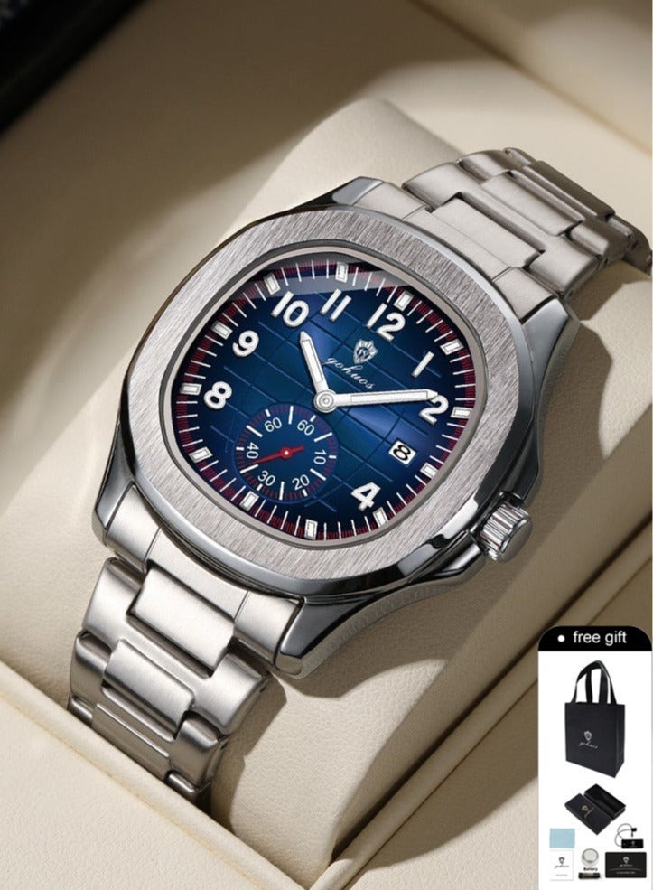 جوهوس ساعات رجالية من ماركات رائدة - ساعات يد كلاسيكية فاخرة من الفولاذ المقاوم للصدأ، تعمل بالكوارتز، مقاومة للماء، مزودة بتقويم - 42 مم - هدية للأب أو الحبيب - Image 1