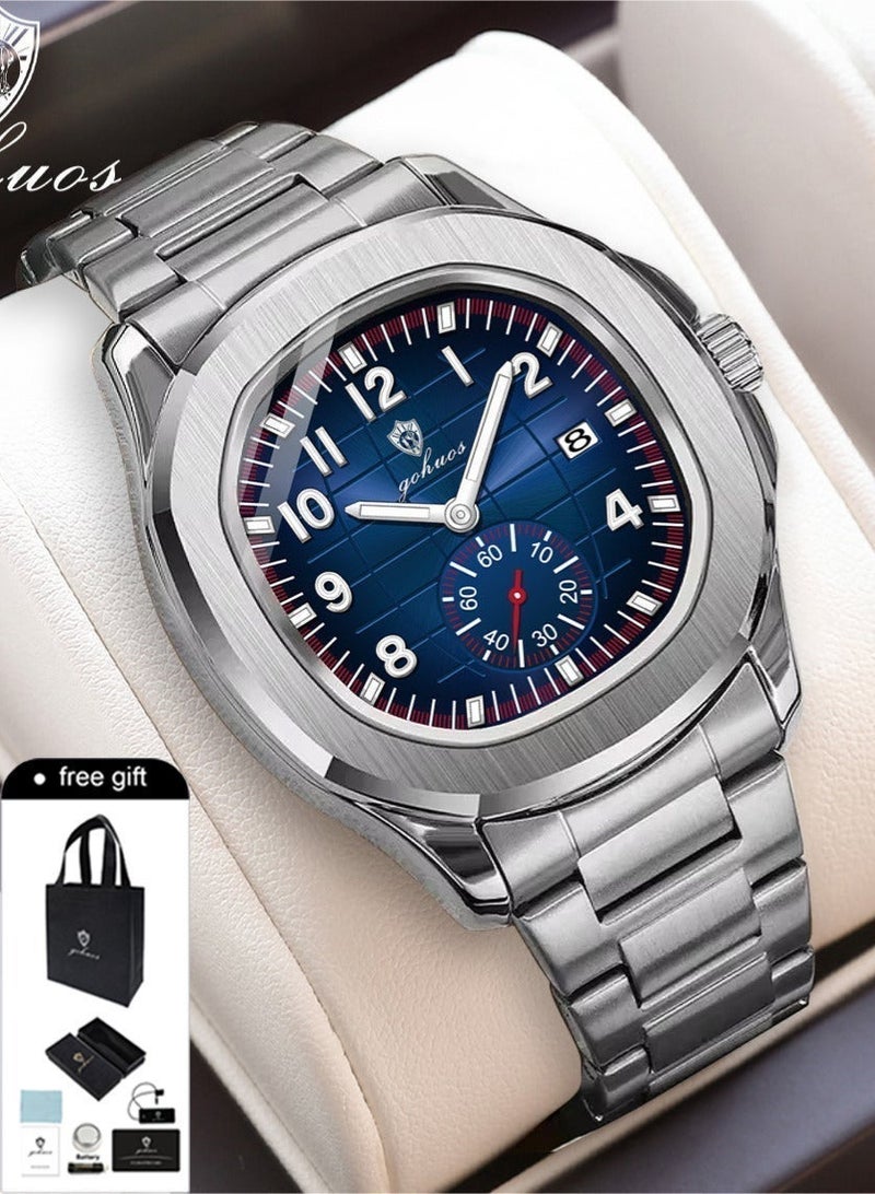 جوهوس ساعات رجالية من ماركات رائدة - ساعات يد كلاسيكية فاخرة من الفولاذ المقاوم للصدأ، تعمل بالكوارتز، مقاومة للماء، مزودة بتقويم - 42 مم - هدية للأب أو الحبيب - Image 2