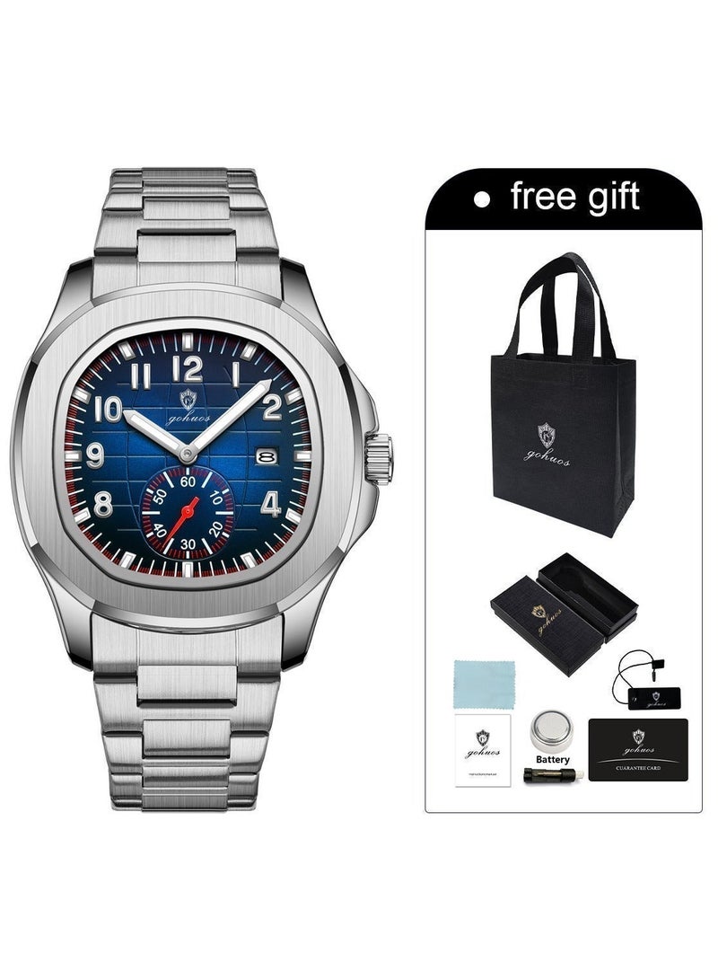 جوهوس ساعات رجالية من ماركات رائدة - ساعات يد كلاسيكية فاخرة من الفولاذ المقاوم للصدأ، تعمل بالكوارتز، مقاومة للماء، مزودة بتقويم - 42 مم - هدية للأب أو الحبيب - Image 3