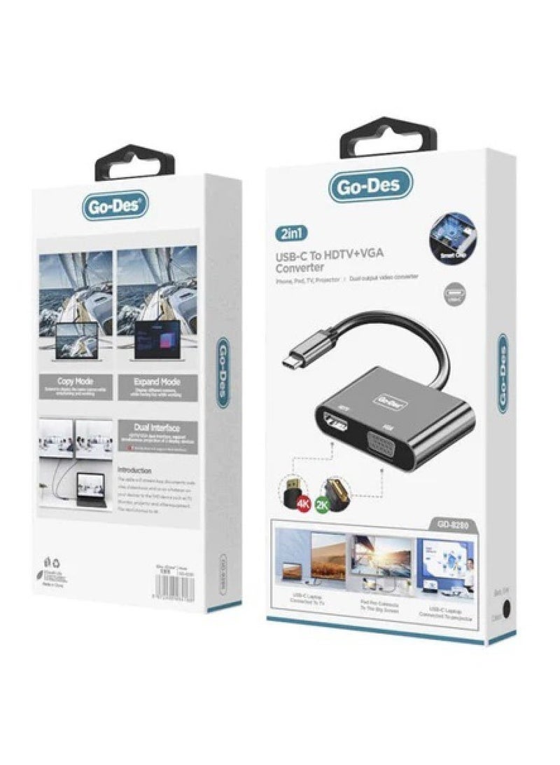 Go-Des 2-in-1 USB-C to HDTV + VGA Converter GD-8280 - Image 2