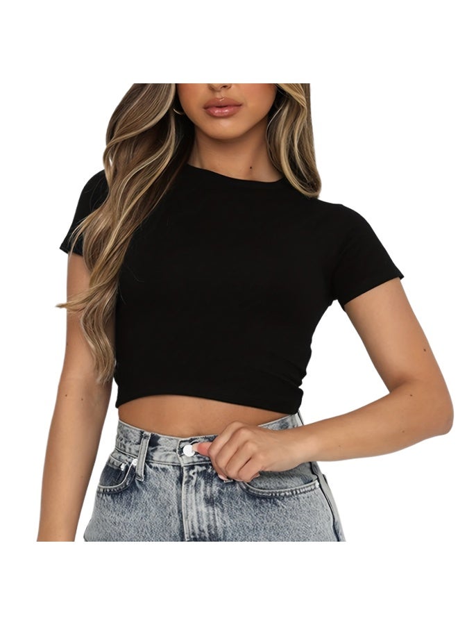 Summer Fashion Solid Color Short Cropped Casual Top - Image 2