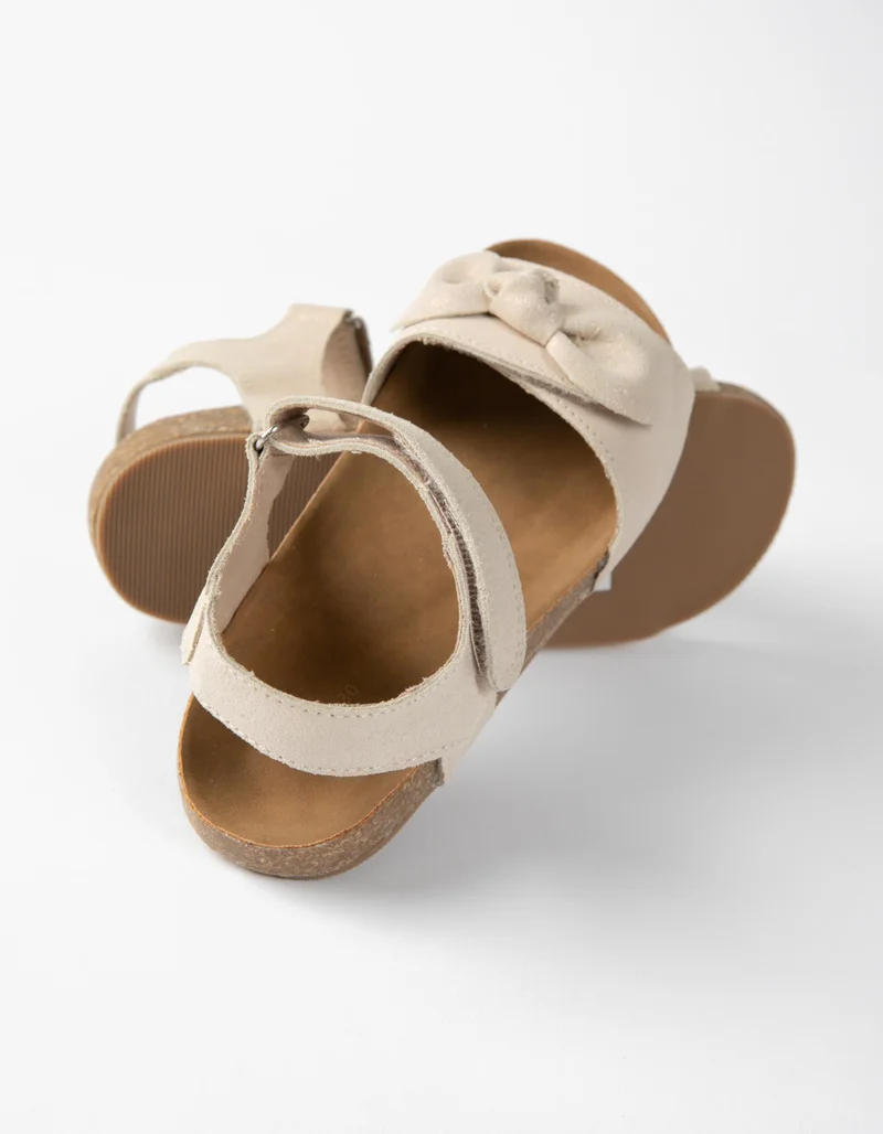 Zippy Suede Sandals with Bow for Girls, Beige