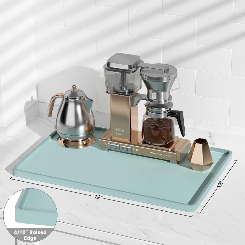 Rnivvi Silicone Coffee Mat, 12" x 19" Waterproof Raised Edge Coffee Bar Mats for Espresso Machine Station Accessories, Heat Resistant Dish Drying Pad for Kitchen Counter, Bar Decor Pad, Shadow Green - Image 3