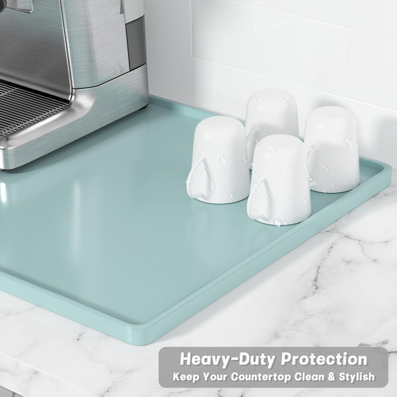 Rnivvi Silicone Coffee Mat, 12" x 19" Waterproof Raised Edge Coffee Bar Mats for Espresso Machine Station Accessories, Heat Resistant Dish Drying Pad for Kitchen Counter, Bar Decor Pad, Shadow Green - Image 4