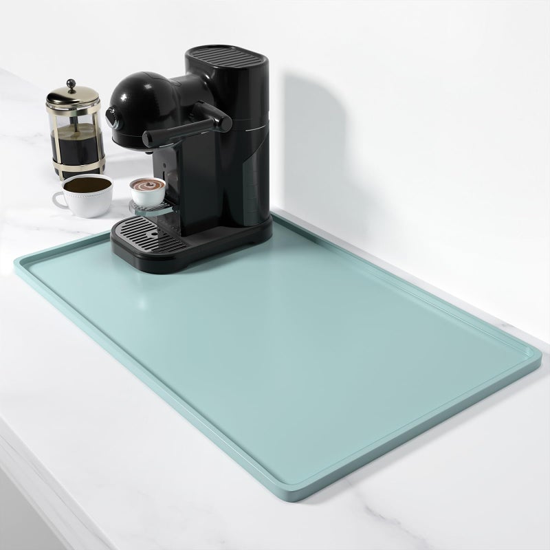 Rnivvi Silicone Coffee Mat, 12" x 19" Waterproof Raised Edge Coffee Bar Mats for Espresso Machine Station Accessories, Heat Resistant Dish Drying Pad for Kitchen Counter, Bar Decor Pad, Shadow Green - Image 1