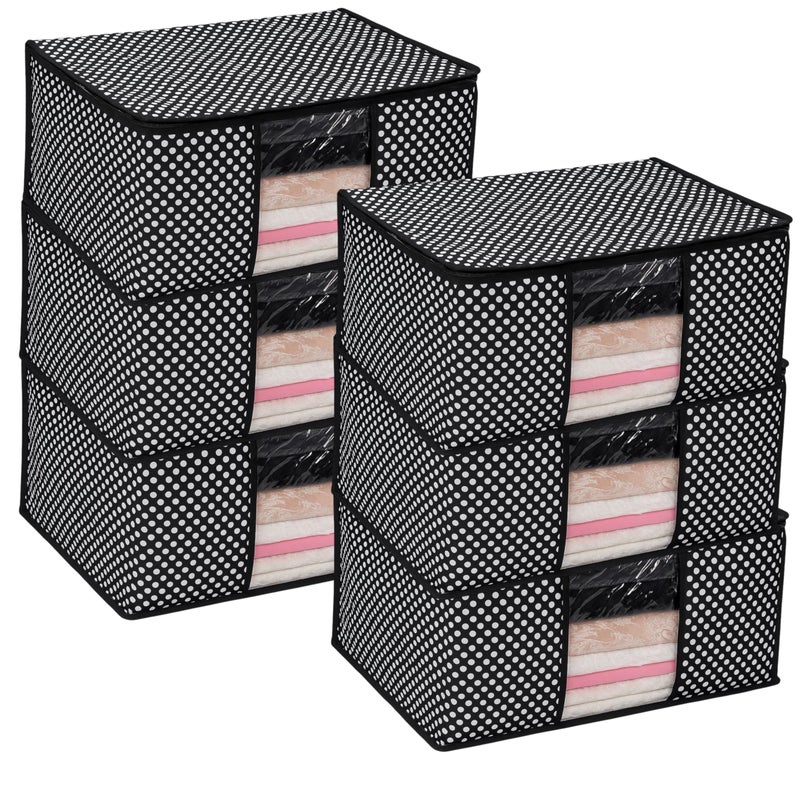 JEYANG Non Woven Saree Cover And Cloth Organizer with Transparent Window for Wardrobe Storage for Towels, Bedsheets, Clothes, Sarees And Lehenga ((Black Dot), Pack of 6) - Image 1