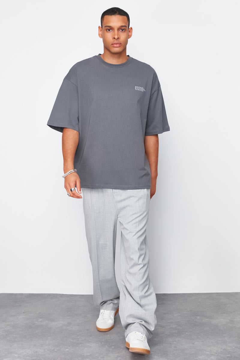 trendyol Anthracite Oversize Crew Neck Cotton T-Shirt with Print TMNSS23TS00084 - Image 3