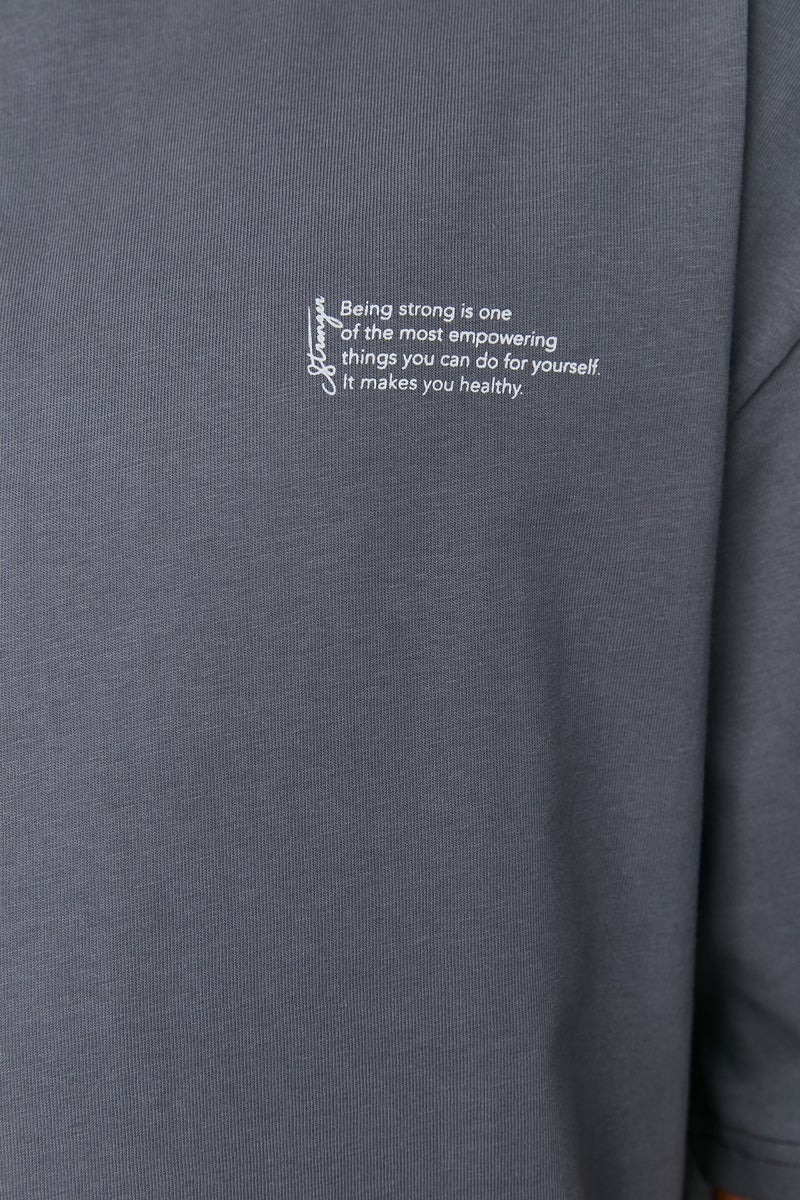 trendyol Anthracite Oversize Crew Neck Cotton T-Shirt with Print TMNSS23TS00084 - Image 5