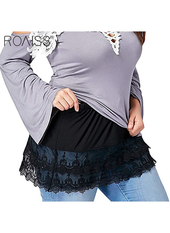roaiss - 2 Piece Versatile Fake Hem Lace Skirt Elastic Waist Panel Hem Can Match With A Variety Of False Hem - Image 1