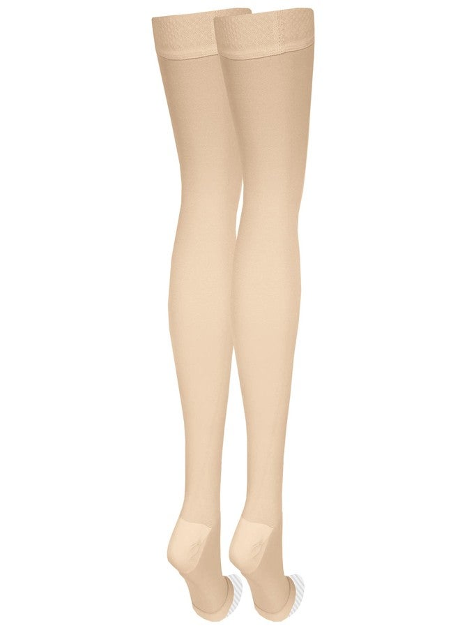 NuVein Medical Compression Stockings, 20-30 mmHg Support, Women & Men Thigh Length Hose, Open Toe, Light Beige, Large - Image 5