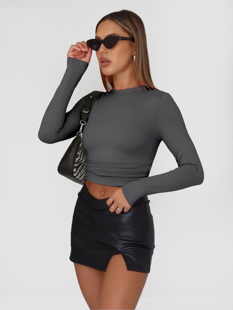 AUTOMET 3 Pack Womens Long Sleeve T Shirts Fall Fashion Basic Going Out Crop Tops Slim Fitted Winter Clothes 2025 Black White Gray M - Image 5