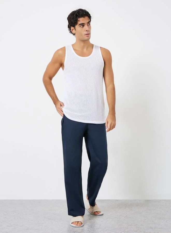 Men Navy Cotton Pyjama with Zip Pocket