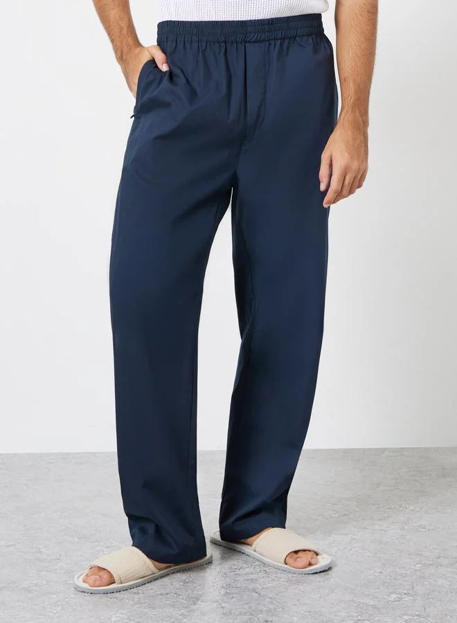 Styli Men Navy Cotton Pyjama with Zip Pocket