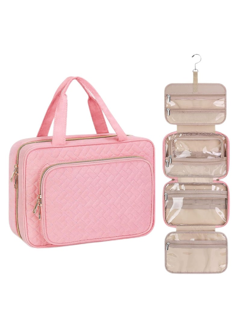 Wedama Wedama Toiletry Bag for Women, Medium Cosmetic Travel Bag, Hanging Toiletry Bag for Bathroom, Thickened PVC Waterproof Makeup Bag, Toiletries Bag for Travel Business Trips and Camping, Pink 