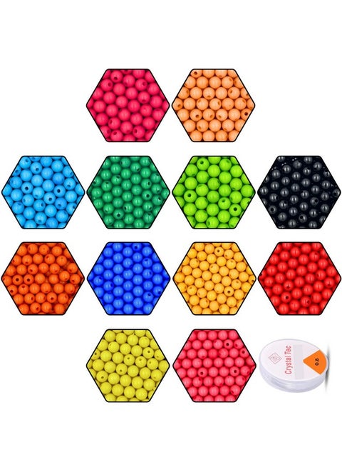 Tdas 750+ pcs 8 mm Beads for Jewellery Making kit Pearl moti DIY Craft Crystal Charms Materials Set Bracelet Earring Pearls with one Elastic roll - 12 Colours (8 MM Multicolors)