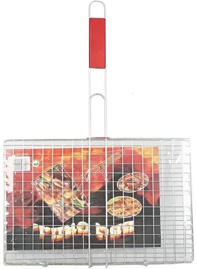 Spaceshoop Stainless Steel Grill Net with Wooden Handle for Roast Fish Vegetable Shrimp Seafood (big Size)(35x25x50 rectangular)  - Image 5