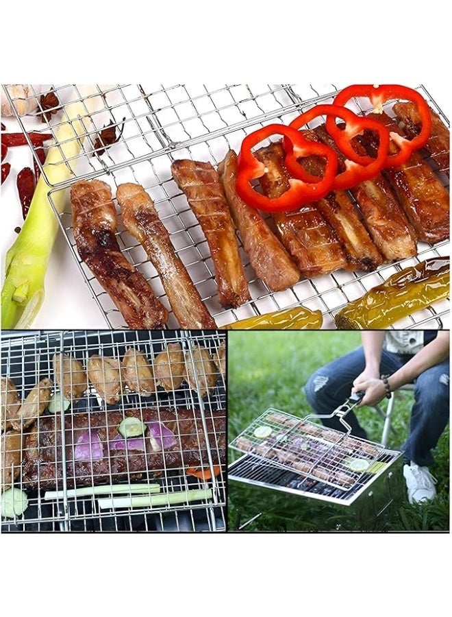 Spaceshoop Stainless Steel Grill Net with Wooden Handle for Roast Fish Vegetable Shrimp Seafood (big Size)(35x25x50 rectangular)  - Image 4