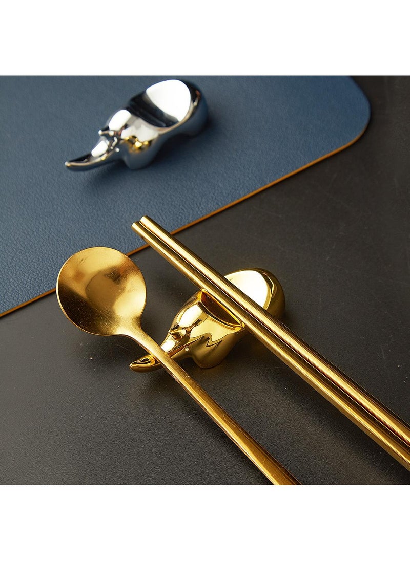 Y&D Animal Chopsticks Holder Dual-purpose Japanese Knife, Fork And Spoon Holder Chopsticks Holder Metal Spoon Storage Hotel Chopsticks Pillow Gold-Gold  - Image 2