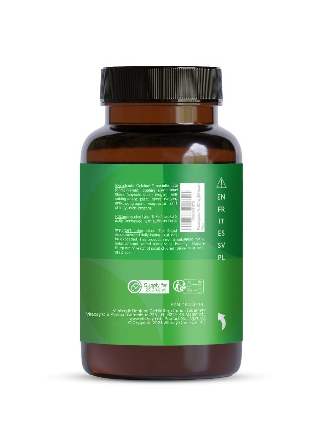 Vitabay Pantothenic Acid (Vitamin B5) Gastro-Resistant – 500 mg, 200 Capsules - Image 5