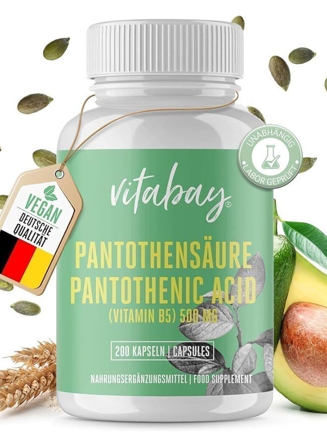 Vitabay Pantothenic Acid (Vitamin B5) Gastro-Resistant – 500 mg, 200 Capsules - Image 1