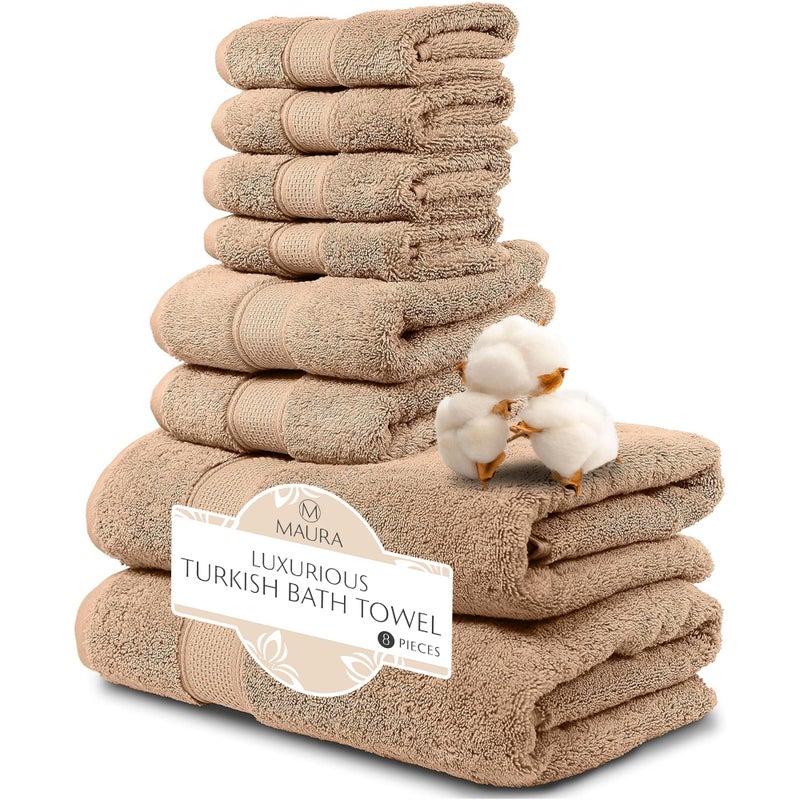 MAURA Biege Bath Towel Set of 8 for Bathroom. Turkish Cotton Luxury Bath Towels. Extra Large, Thick, Plush & Soft. Hotel & Spa Quality - Brown - Image 1