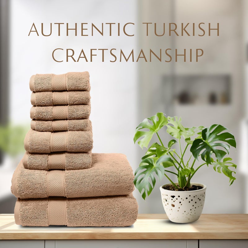 MAURA Biege Bath Towel Set of 8 for Bathroom. Turkish Cotton Luxury Bath Towels. Extra Large, Thick, Plush & Soft. Hotel & Spa Quality - Brown - Image 2