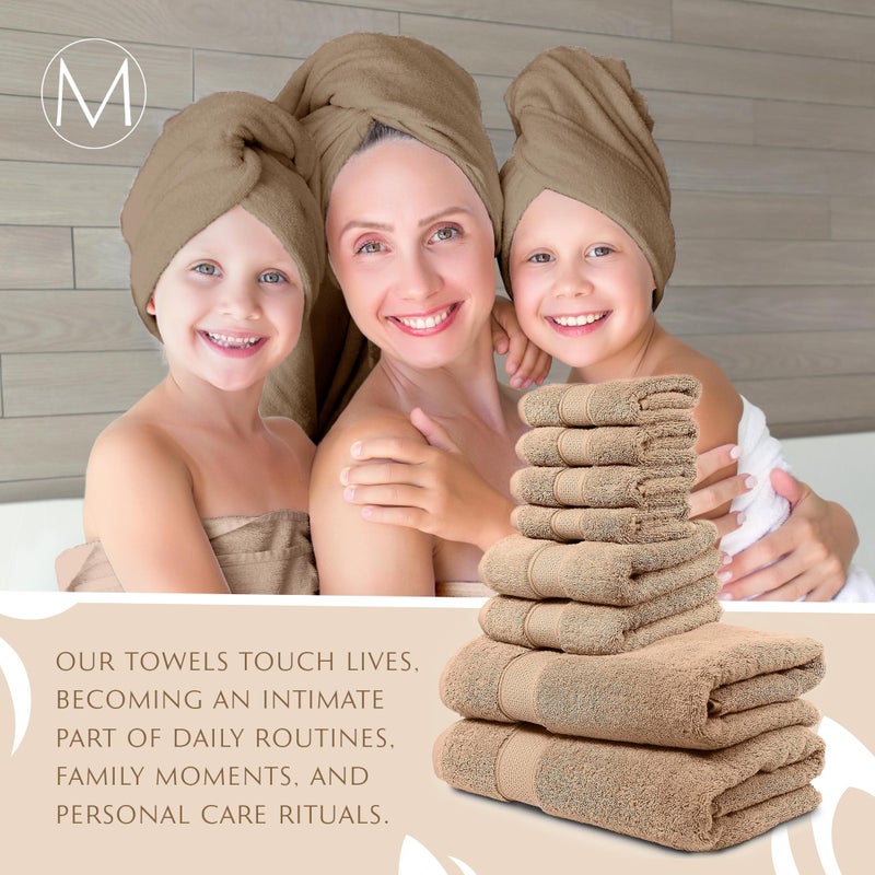 MAURA Biege Bath Towel Set of 8 for Bathroom. Turkish Cotton Luxury Bath Towels. Extra Large, Thick, Plush & Soft. Hotel & Spa Quality - Brown - Image 4
