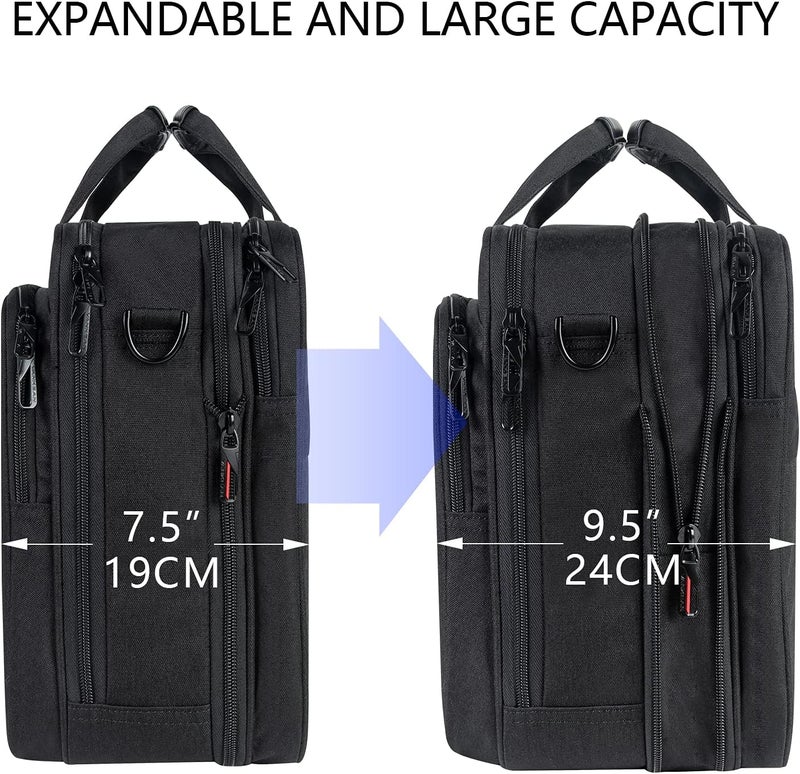 VANKEAN Laptop Bag 17.3 Inch Waterproof Briefcase for Men/Women Laptop Bag Partable Messenger Bag Expandable Water Repellent for Travel Business School Black - Image 3