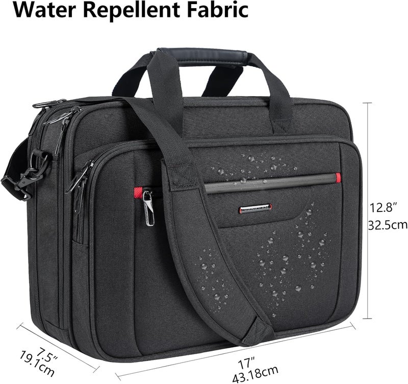 VANKEAN Laptop Bag 17.3 Inch Waterproof Briefcase for Men/Women Laptop Bag Partable Messenger Bag Expandable Water Repellent for Travel Business School Black - Image 2