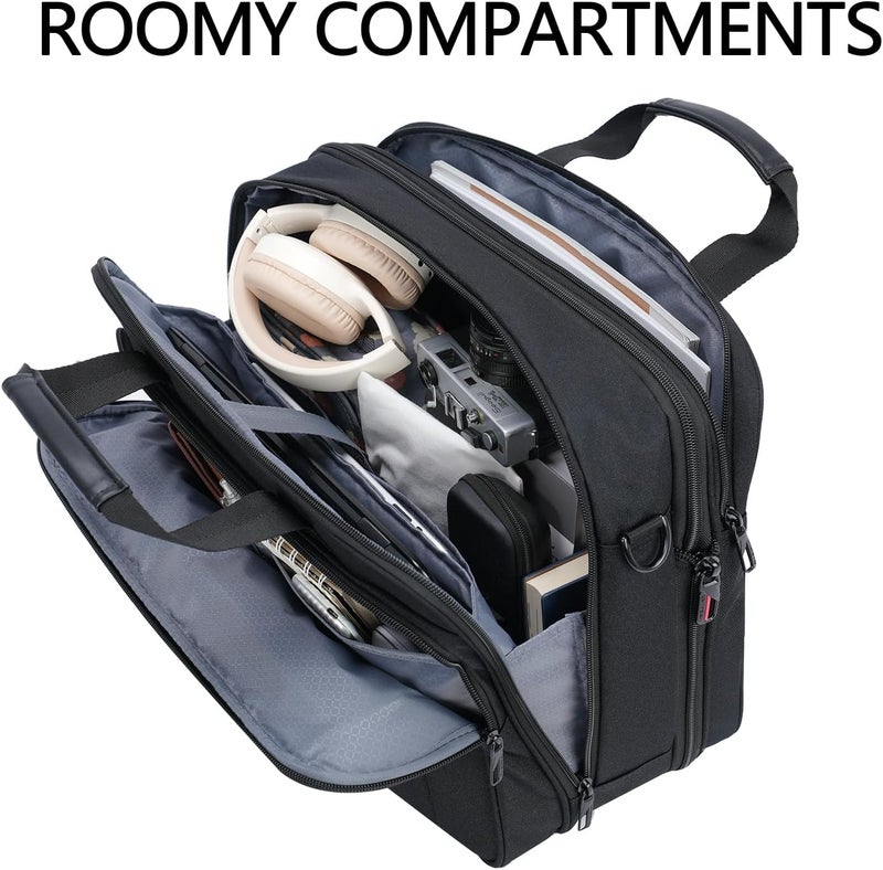 VANKEAN Laptop Bag 17.3 Inch Waterproof Briefcase for Men/Women Laptop Bag Partable Messenger Bag Expandable Water Repellent for Travel Business School Black - Image 4