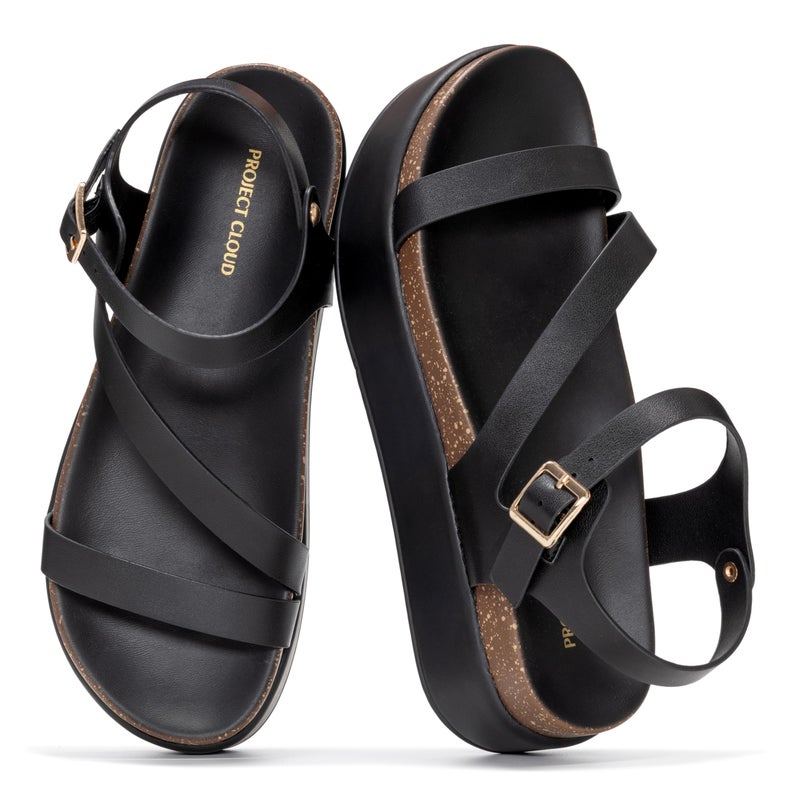 Project Cloud Platform Sandals Women Footwear - Plush & Soft Insole Wedge Sandals for Women Footwear Stylish Platform Shoes with Adjustable Straps (Mellow,BLK,10)