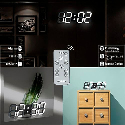 KOSUMOSU ساعة حائط رقمية KOSUMOSU 3D LED لتزيين غرفة المعيشة 9.7" ساعة منبه ساعة حائط سوداء ديكور ساعة حائط رقمية، تحكم عن بعد/تعتيم/تاريخ/درجة حرارة - Image 2