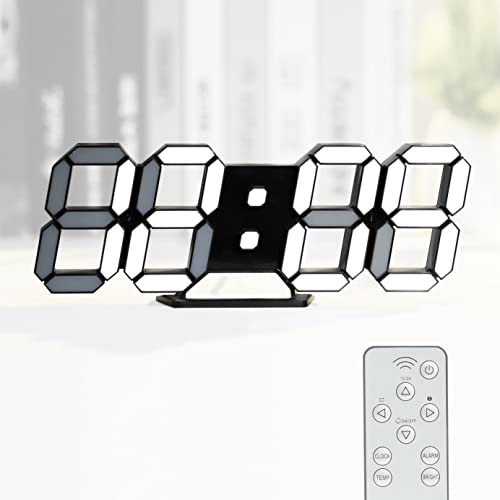 KOSUMOSU ساعة حائط رقمية KOSUMOSU 3D LED لتزيين غرفة المعيشة 9.7" ساعة منبه ساعة حائط سوداء ديكور ساعة حائط رقمية، تحكم عن بعد/تعتيم/تاريخ/درجة حرارة - Image 1