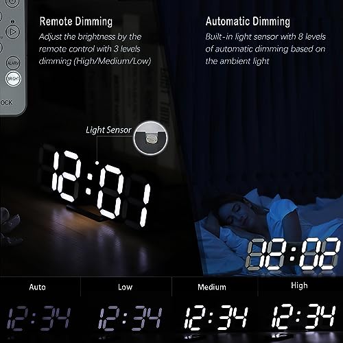 KOSUMOSU ساعة حائط رقمية KOSUMOSU 3D LED لتزيين غرفة المعيشة 9.7" ساعة منبه ساعة حائط سوداء ديكور ساعة حائط رقمية، تحكم عن بعد/تعتيم/تاريخ/درجة حرارة - Image 4