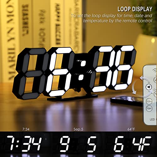 KOSUMOSU ساعة حائط رقمية KOSUMOSU 3D LED لتزيين غرفة المعيشة 9.7" ساعة منبه ساعة حائط سوداء ديكور ساعة حائط رقمية، تحكم عن بعد/تعتيم/تاريخ/درجة حرارة - Image 3