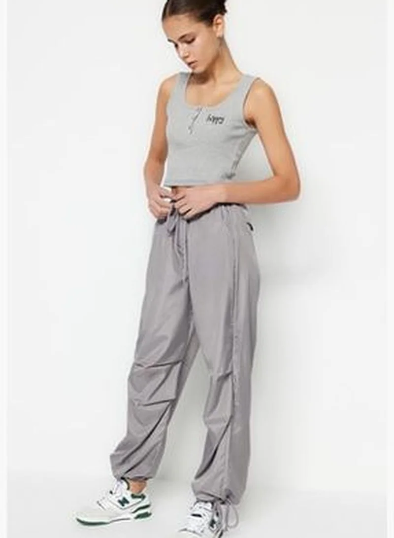 trendyol Gray Woven Parachute High Waist Trousers with Belt TWOSS23PL00317