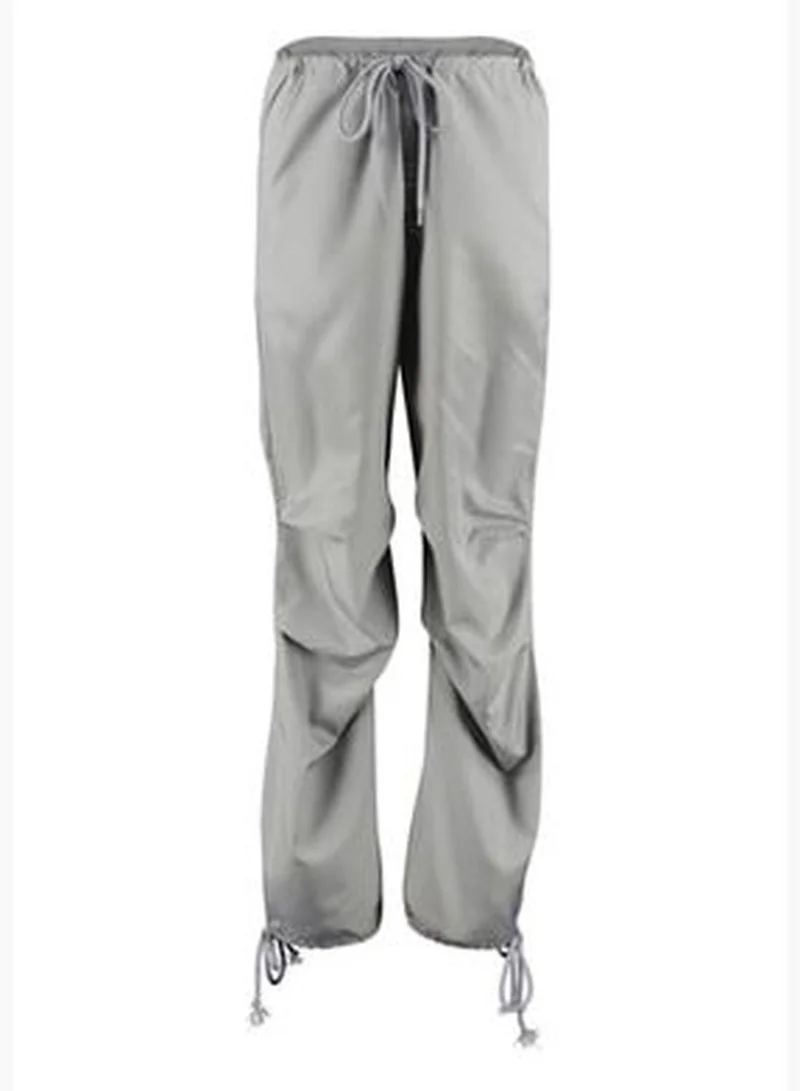 trendyol Gray Woven Parachute High Waist Trousers with Belt TWOSS23PL00317